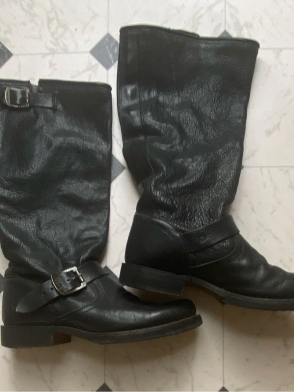 Frye Black Leather Combat/Moto Boots